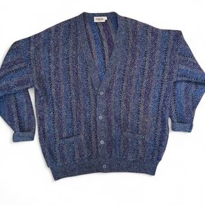 Tundra Made in Canada Blue/Purple Wool eclectic grandpa Cardigan 2XLT